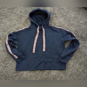 Tommy Hilfiger Denim Crop Blue Hoodie Sweatshirt Logo Detail (M)